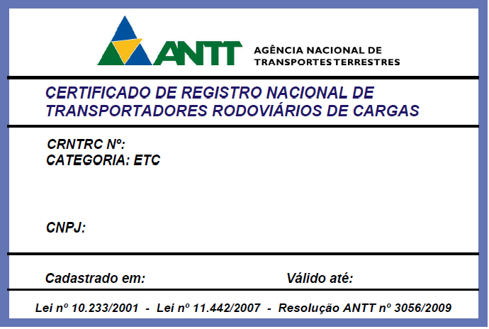 Imagem Modelo RNTRC ANTT